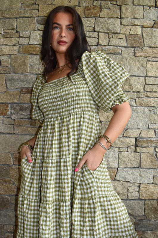 Nonni Gingham Darling Dress Olive
